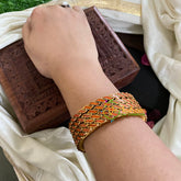 Thin Silk Thread Kundan Bangle-Orange-G4933